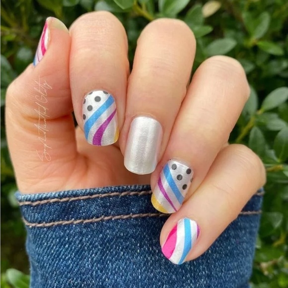 Color Street Other - *Retired* Color Street: Cool Beans | 80s Retro Waves Polka Dots White Blue Pink